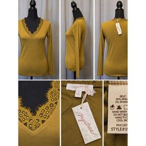 NWT Mystree Olive Lace Trim V-Neck, Modal, Size L